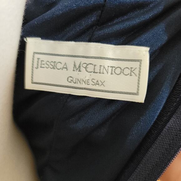 Jessica McClintock Gunne Sax Vtg Navy Mini Dress - Picture 7 of 8